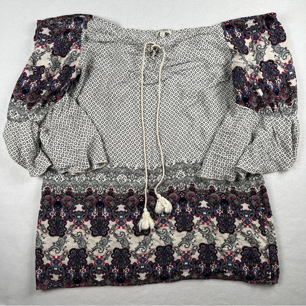 Umgee Women's Tunic Paisley Boho Tassel Bell 3/4 Sleeve Dress Cover Up Small‎